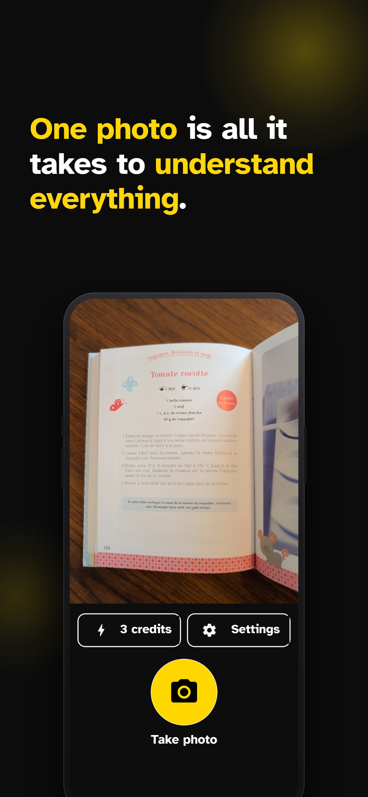 Roro app — camera screen to photograph a document
