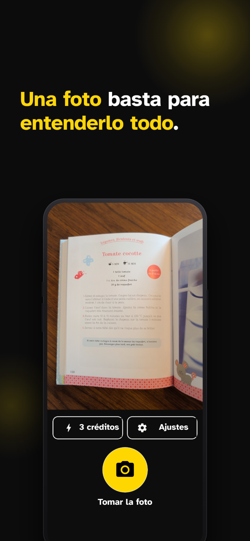 App Roro: pantalla de cámara para fotografiar un documento