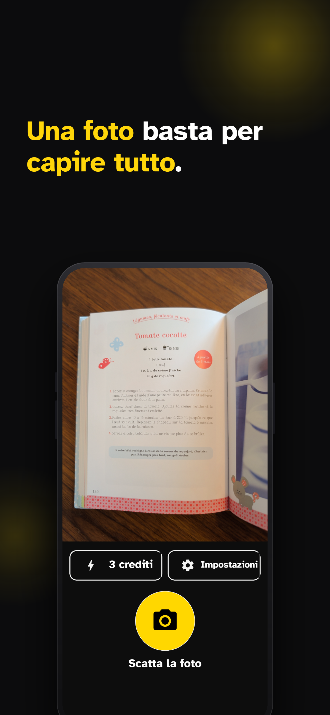 App Roro — schermata fotocamera per fotografare un documento